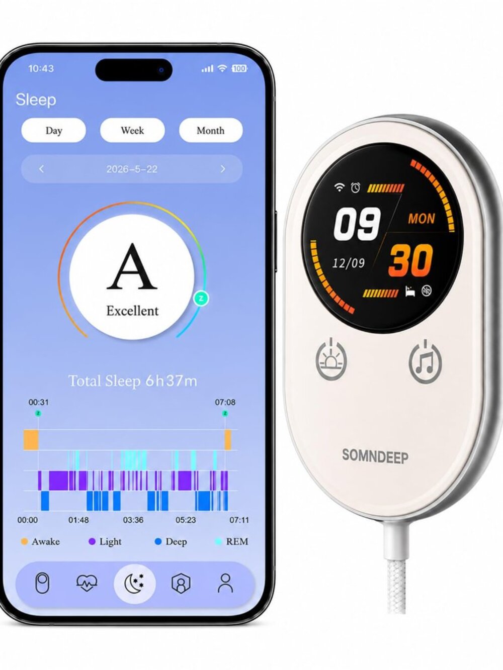 NEW SOMNDEEP Contactless Sleep Tracker - 60GHz Radar Bedside Sleep Monitor